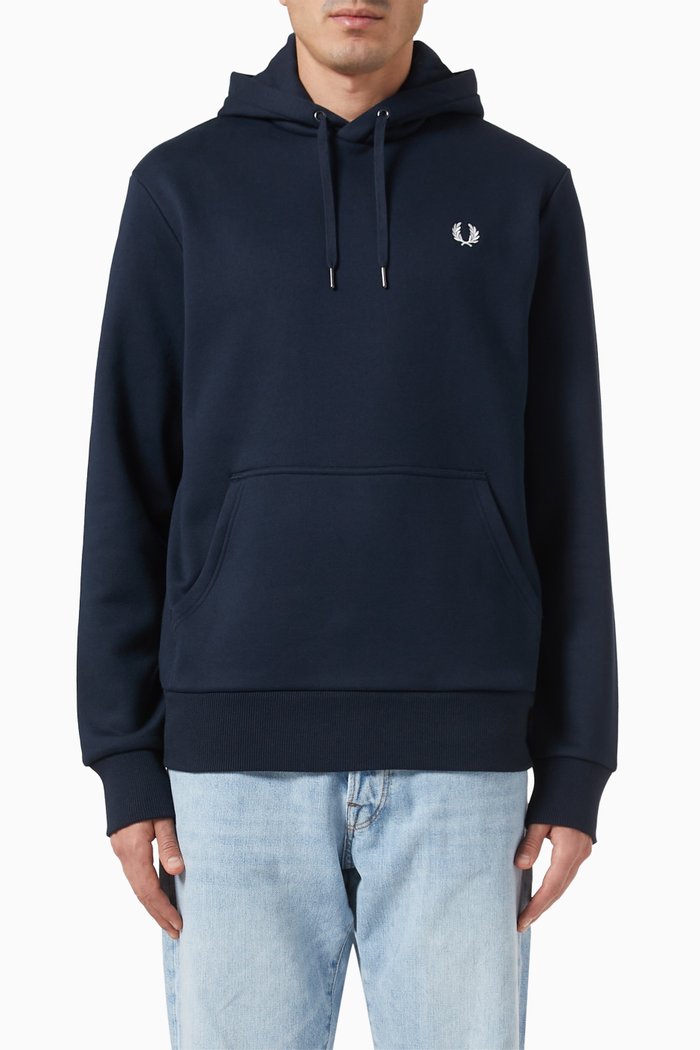 

Tape Detail Hooded Sweatshirt in Cotton Blend, Blue