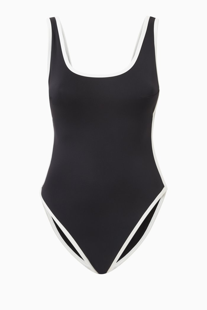 

Varsity Lay Out One-piece Swimsuit, Black