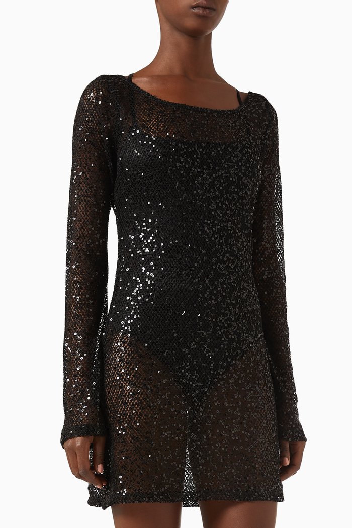 

Sequin Long Sleeve Cover Up Dress, Black