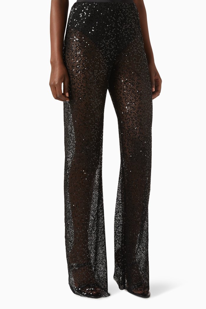 

Wide Leg Pants in Sequin, Black