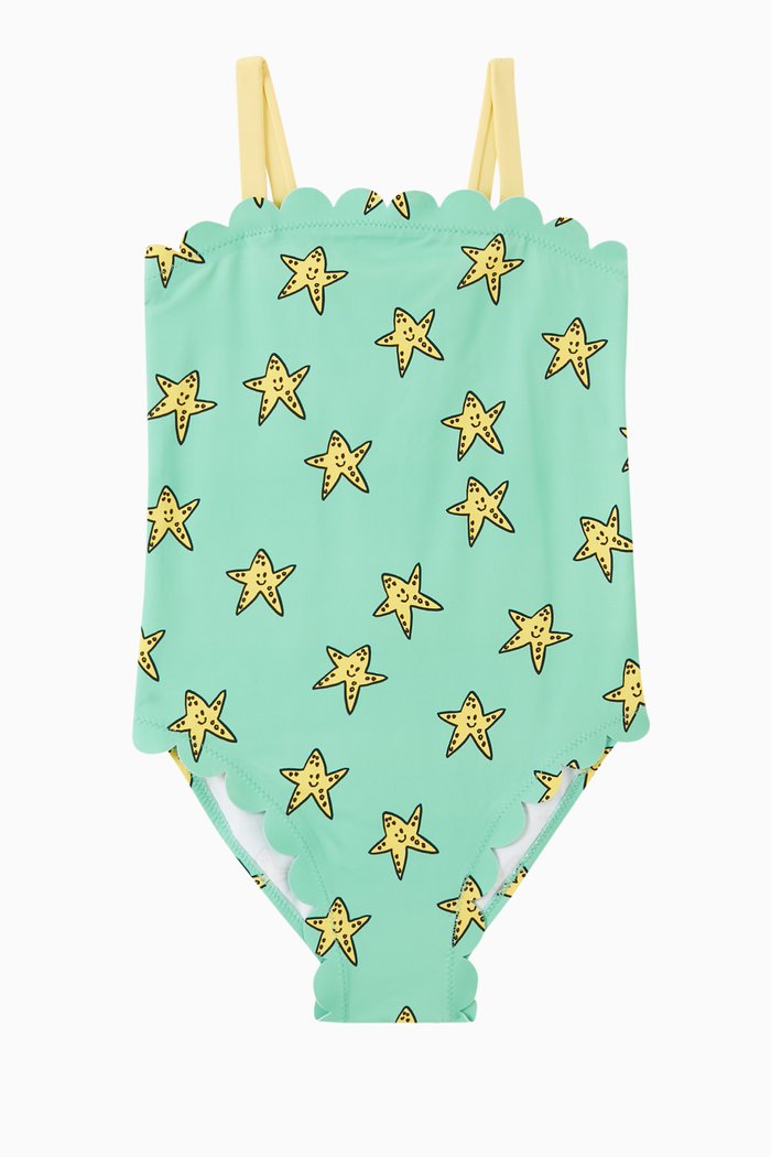 

Starfish Print Swimsuit in Recycled Polyester, Green
