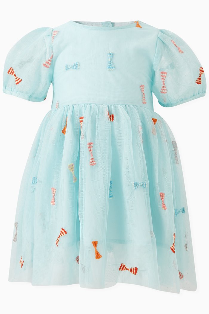 

Baby Bow Embroidered Dress in Polyester, Blue