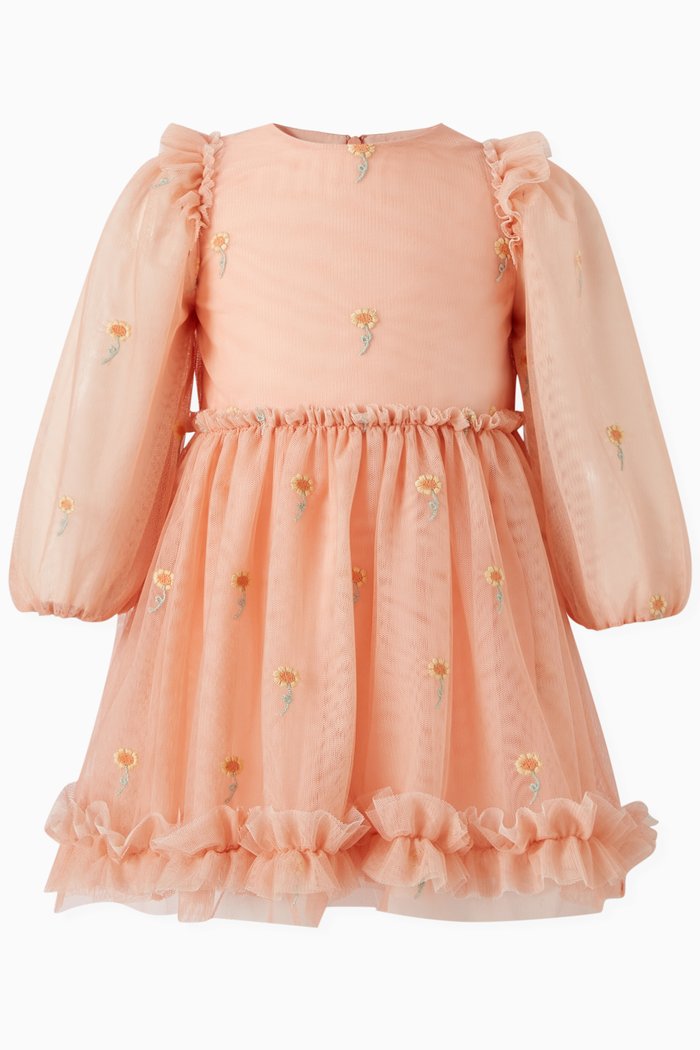 

Floral Embroidered Dress in Tulle, Orange
