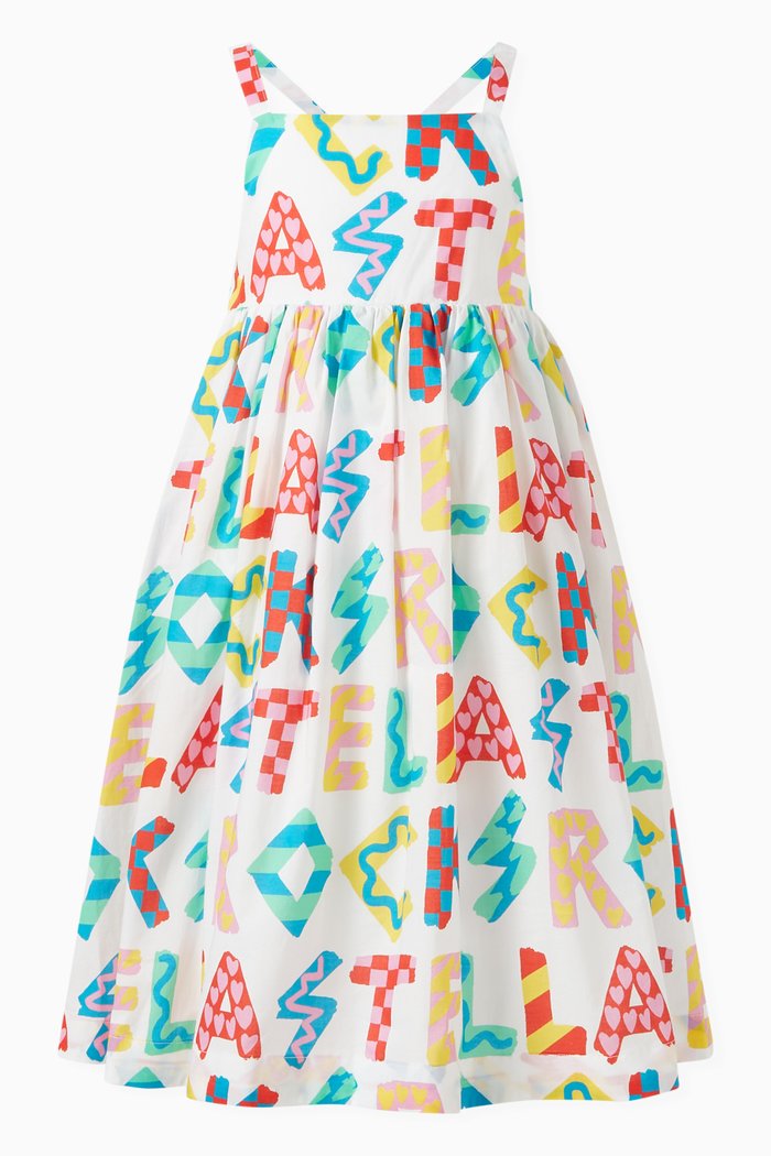 

Alphabet Print Flared Dress in Cotton, Multicolour