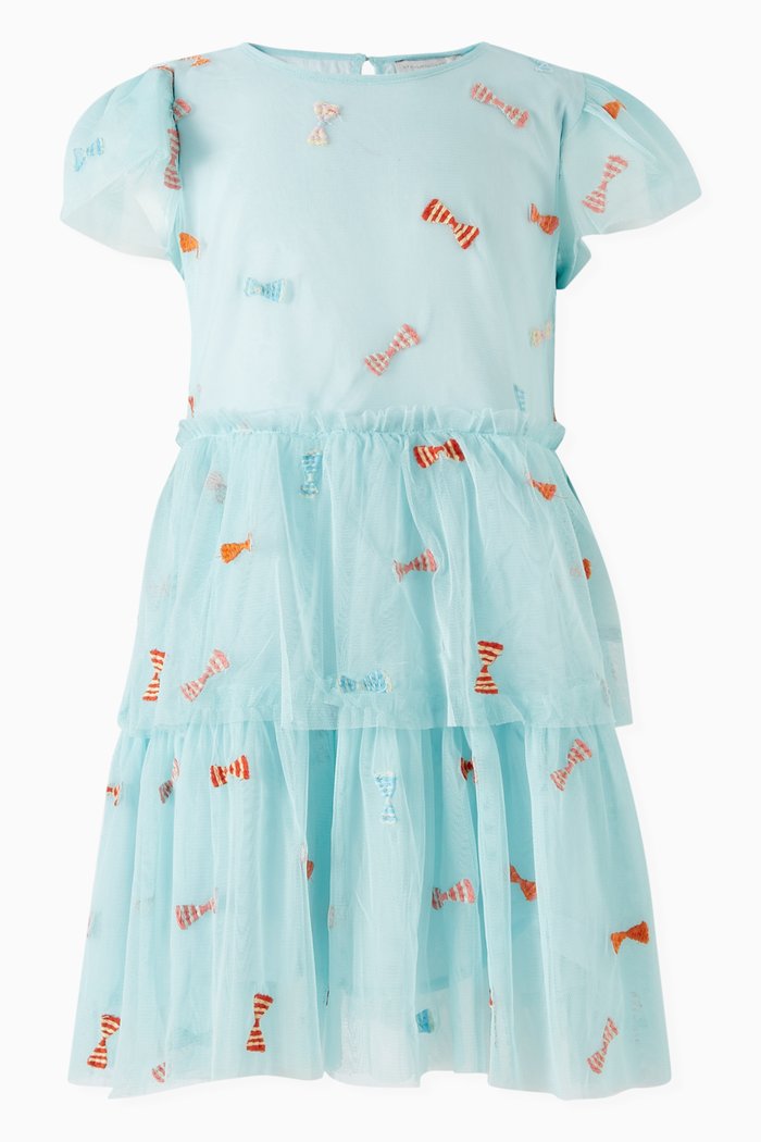 

Bow Embroidered Dress in Tulle, Blue