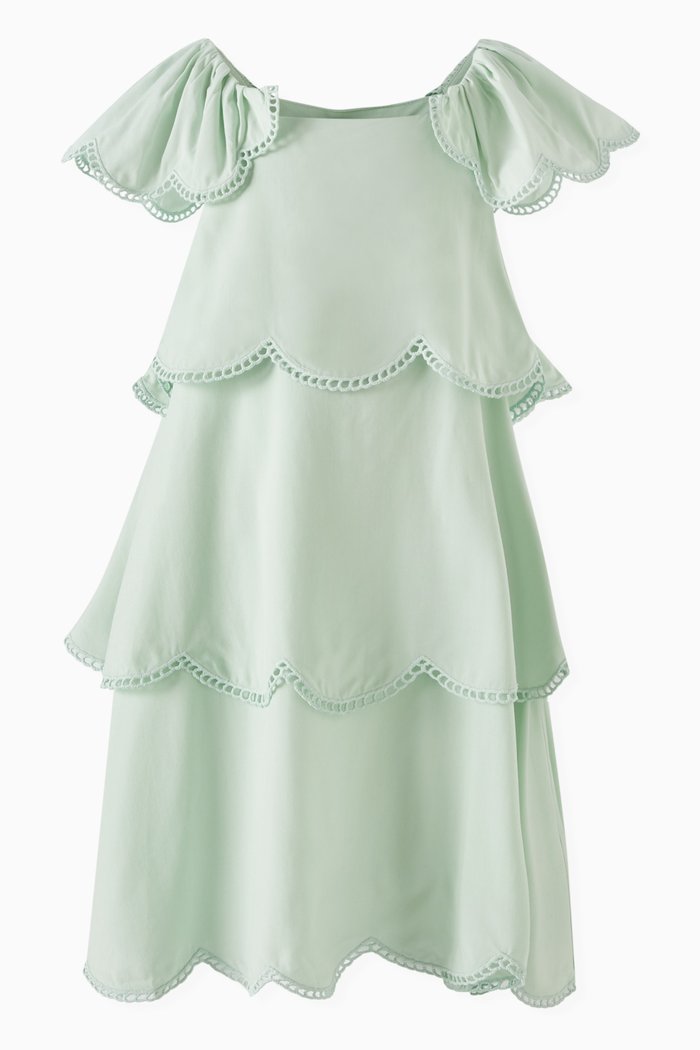 Scalloped Layered Dress, Green