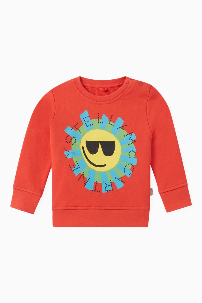 

Sun Graphic Logo Print Sweatshirt in Organic Cotton Fleece, Red
