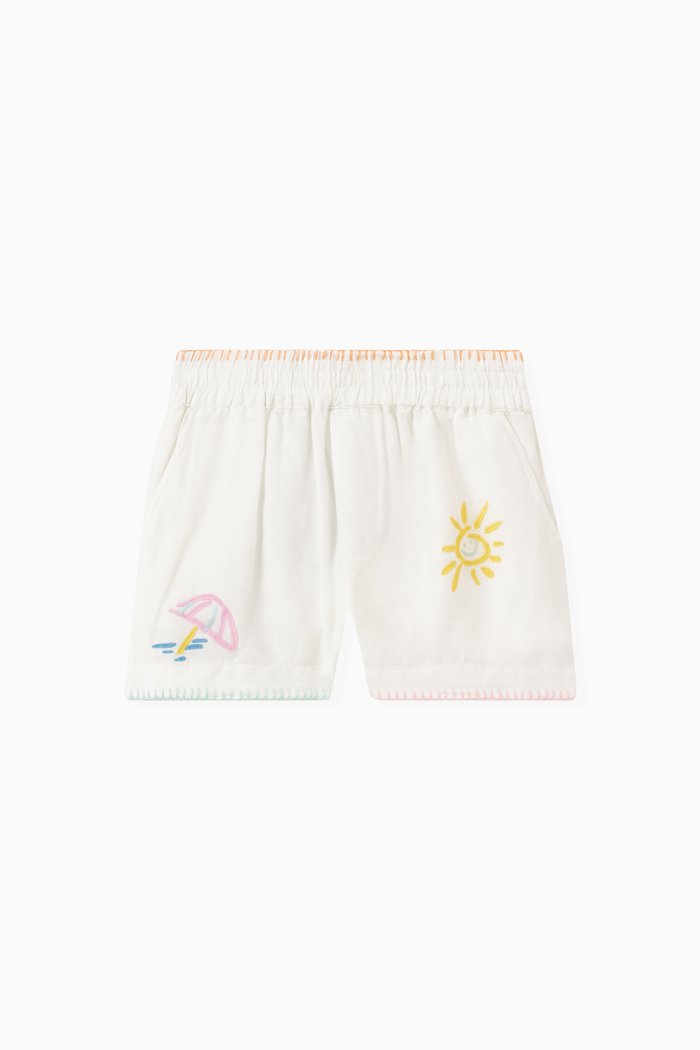 

Embroidered Shorts in Cotton & Linen Blend, White