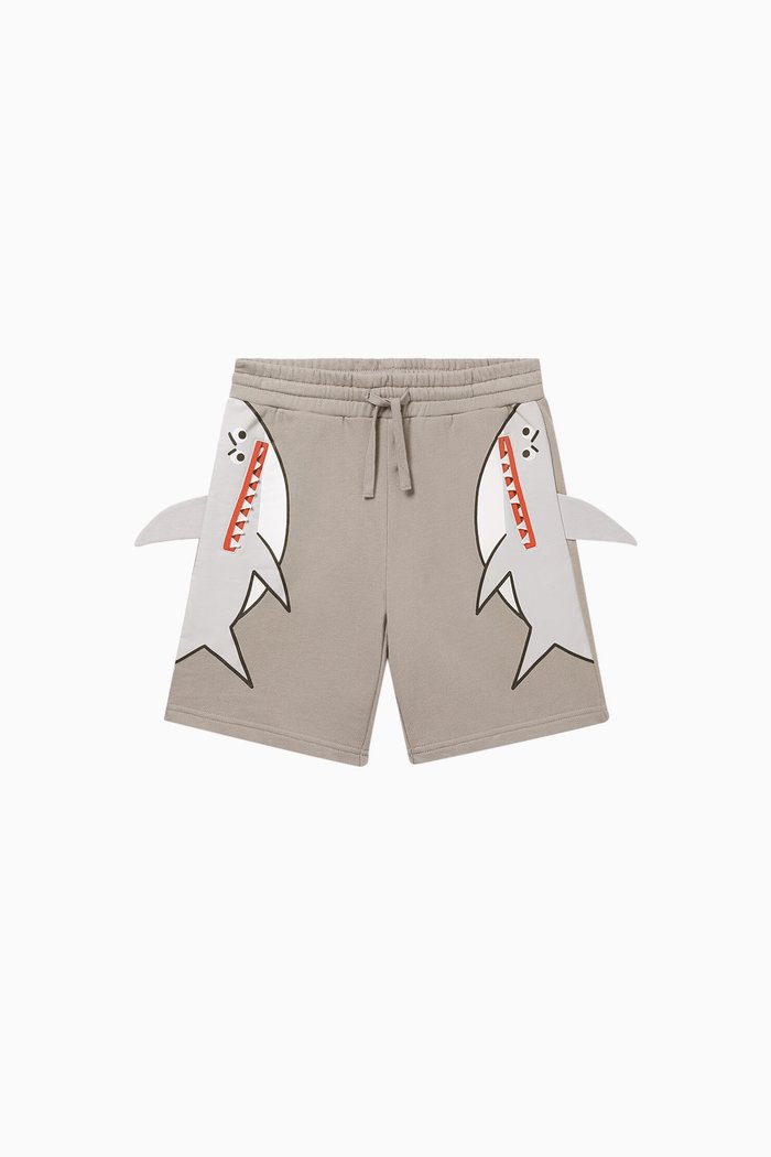 

Shark Motif Shorts in Cotton, Grey