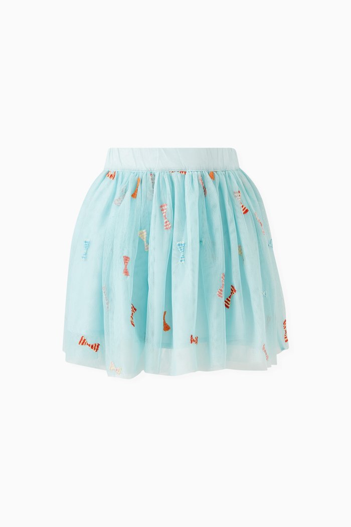

Bow-embroidered Skirt in Tulle, Blue