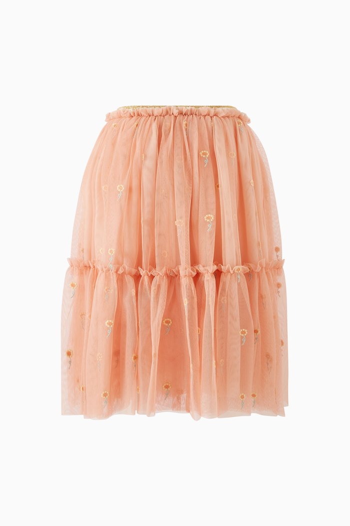 

Floral Embroidered Skirt in Tulle, Orange