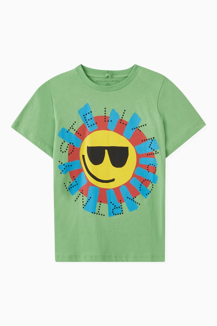 

Sun Graphic Logo Print T-shirt in Organic Cotton, Green