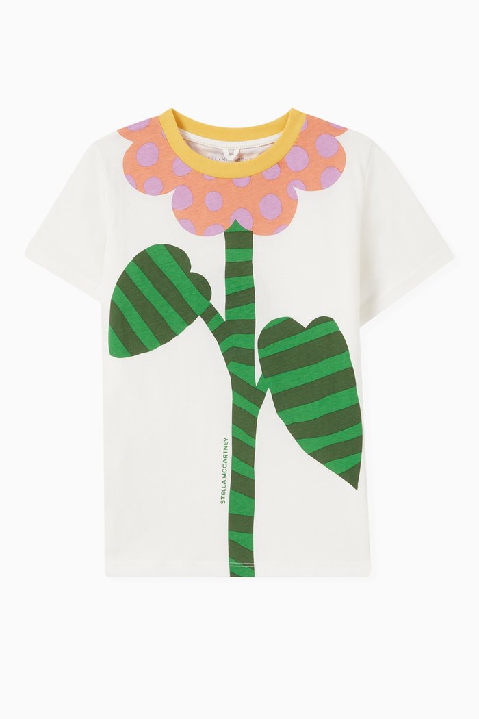 

Flower Print T-Shirt in Cotton, White