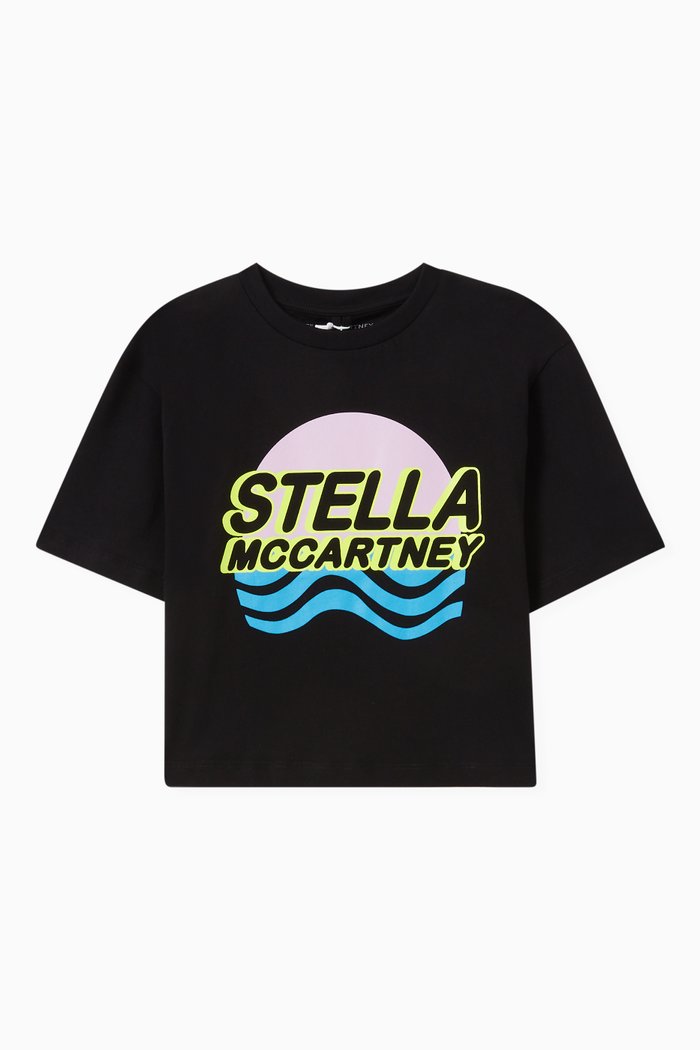 

Logo Print Cropped Top in Cotton, Black