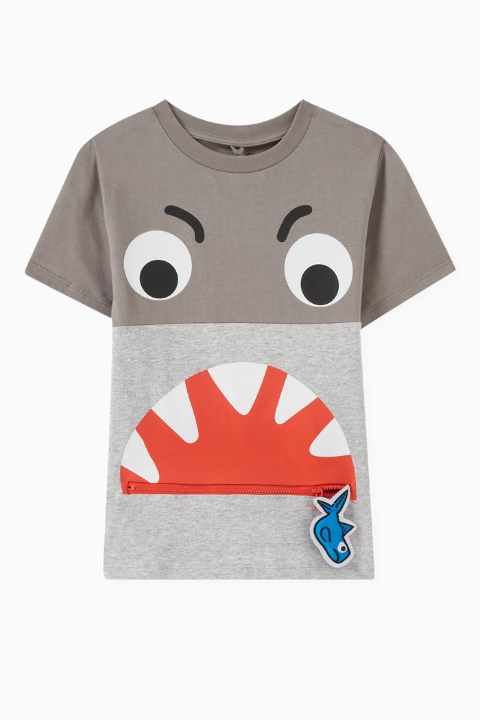 

Shark Print T-Shirt in Cotton, Grey