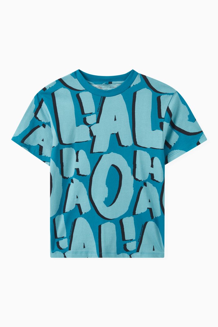 

Aloha Print T-shirt in Organic Cotton Jersey, Blue