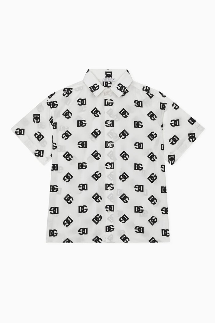 All-over Logo-print Oversized Shirt in Cotton-poplin, White