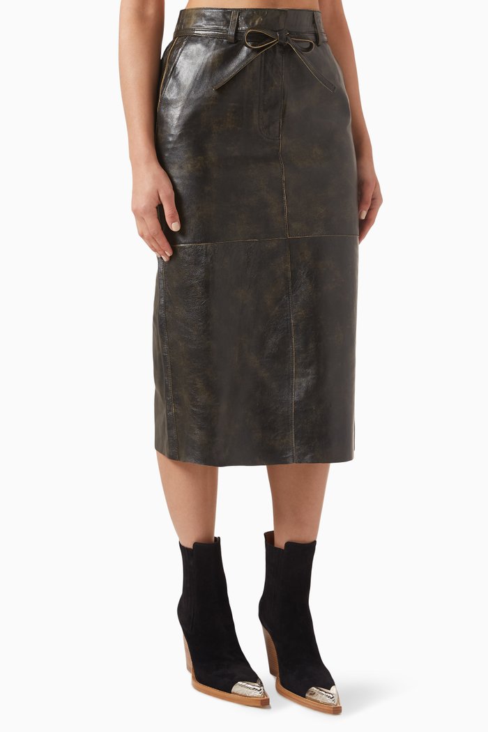 

Lulu Midi Skirt in Leather, Black