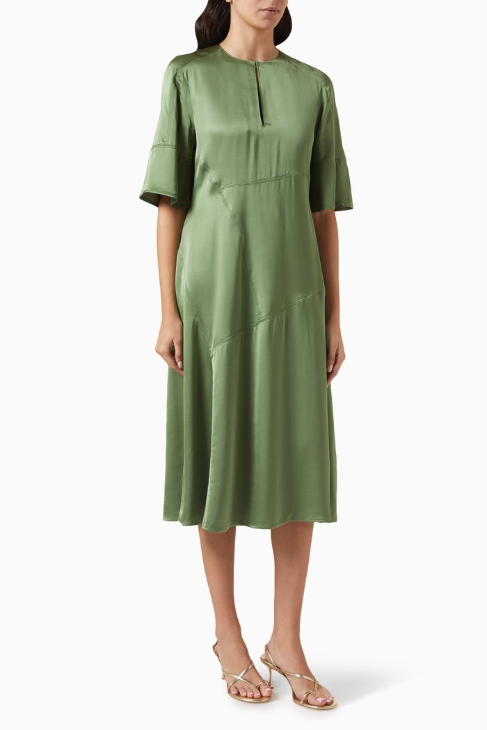 

Janis Midi Dress in Satin, Green