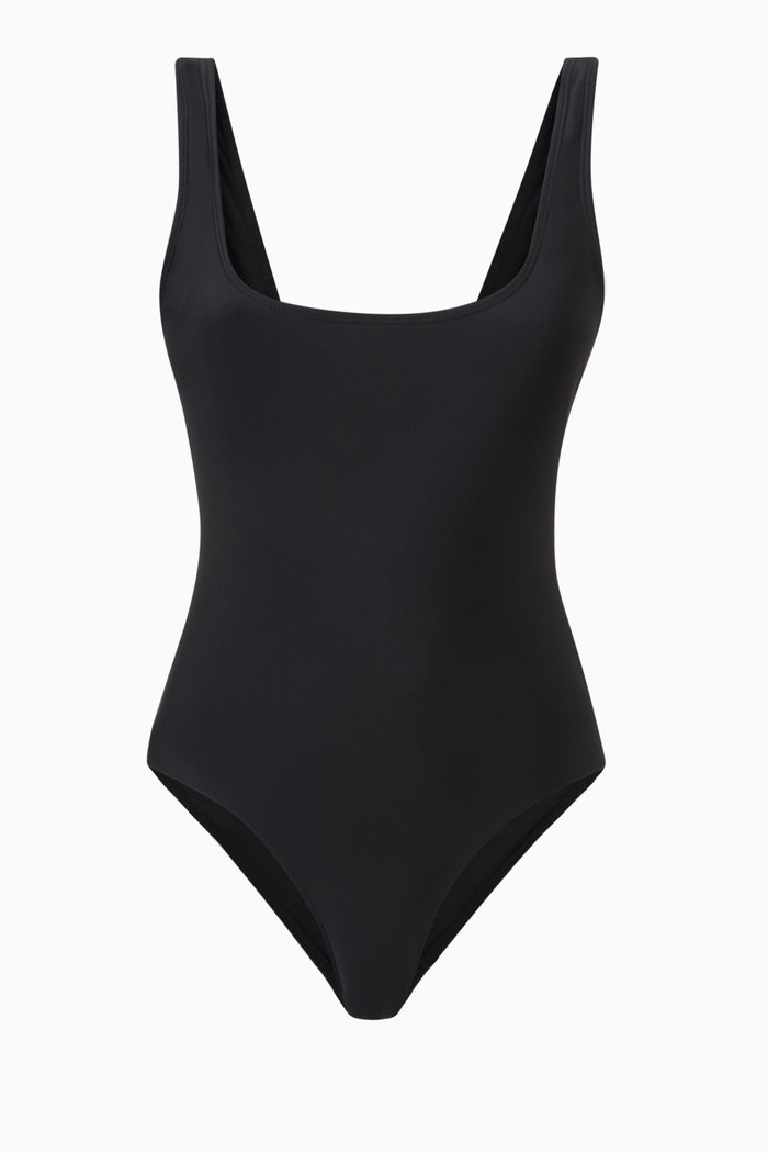 

Modern Tank One-piece Swimsuit in Smooth Fabric, Black