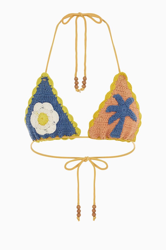

The Crochet Tri Bikini Top, Multicolour