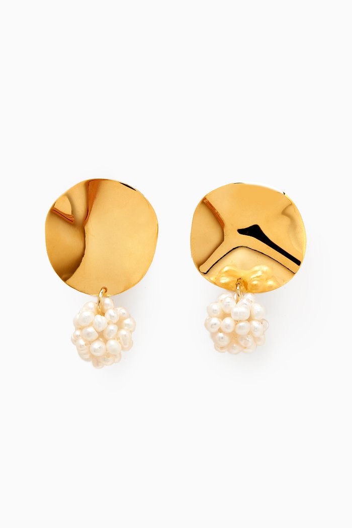 Textured Pearl Earrings in 18kt Gold-plated Silver, White