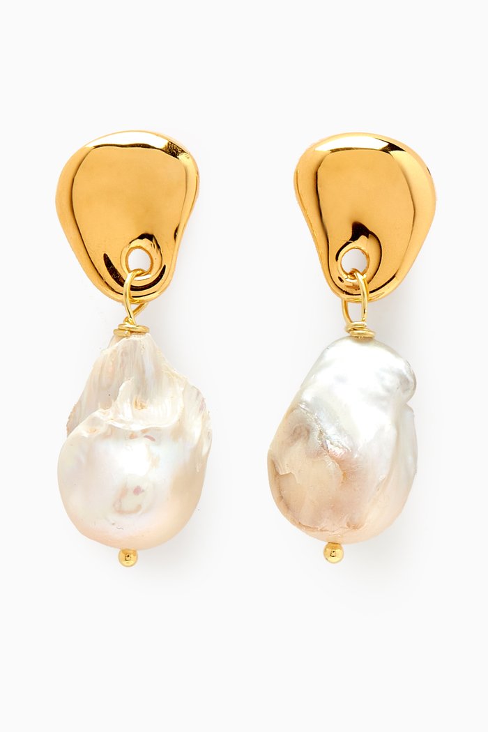 

June Pearl Earrings in 18kt Gold-plated Silver, White