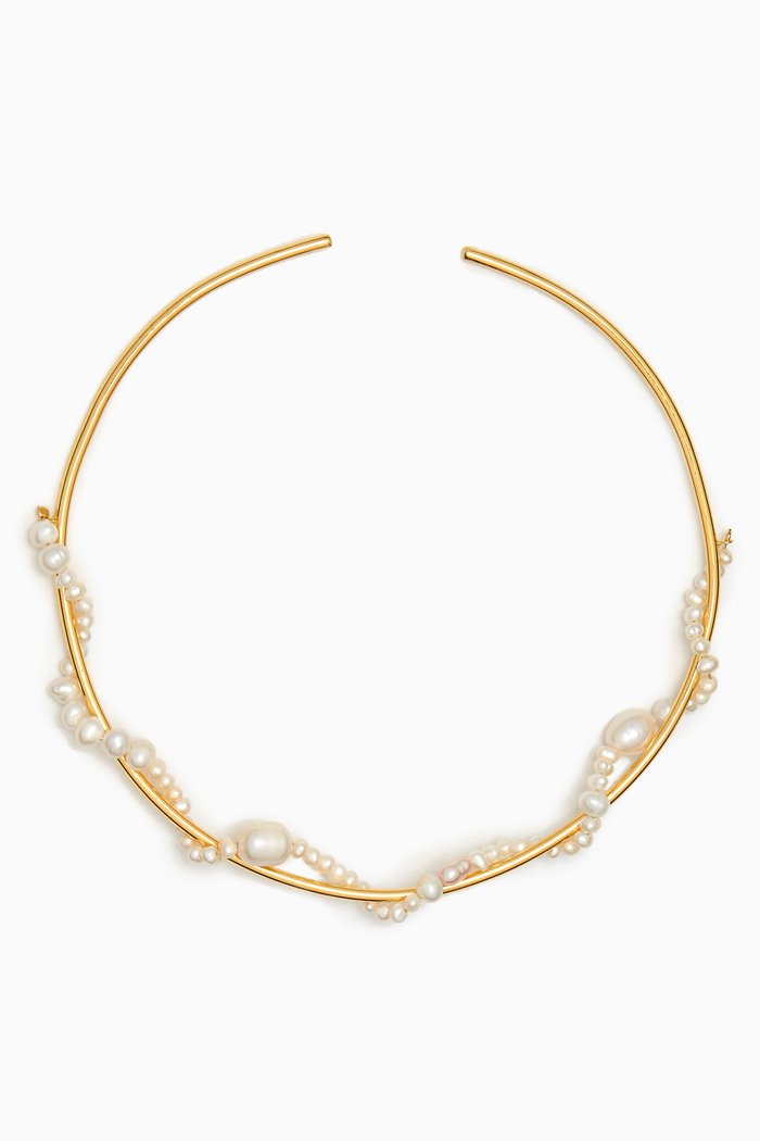 Swirl Pearl Collar Necklace in 18kt Gold-plated Silver, White