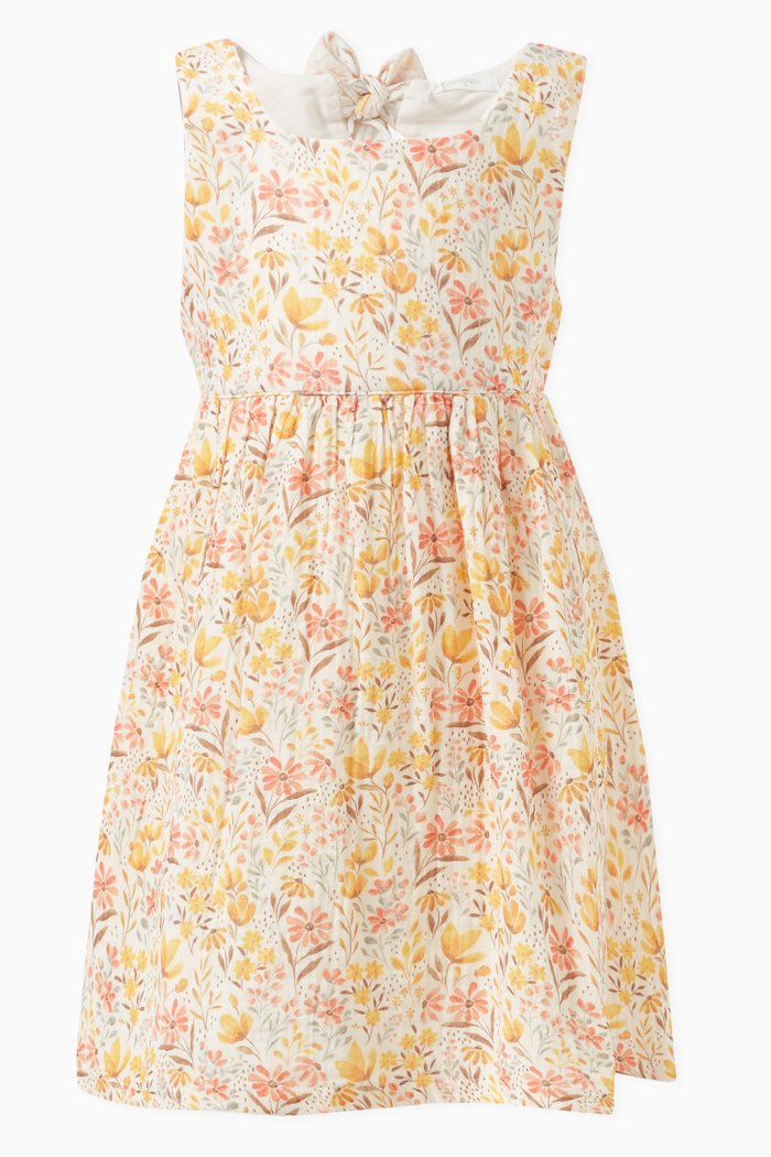 

Desert Flower Bow Dress in Organic Cotton, Neutral