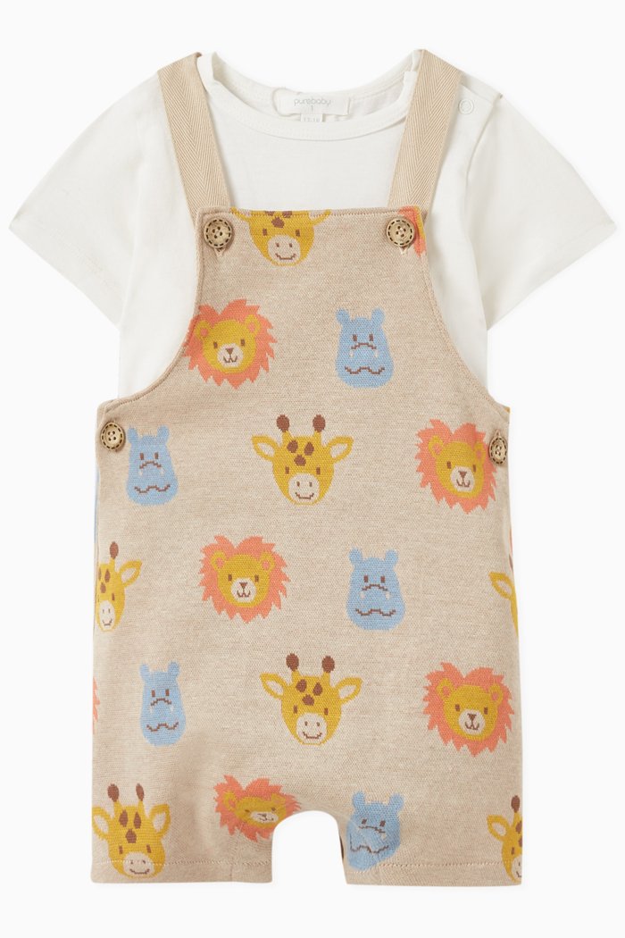 

Happy Faces Jacquard Overall Set in Organic Cotton, Neutral