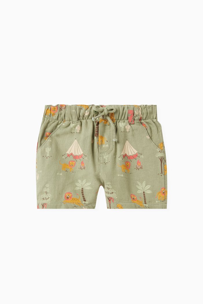 

Hungry Cats Pull On Shorts in Organic Cotton, Green