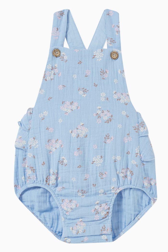 

Petal Ruffle Romper in Organic Cotton, Blue