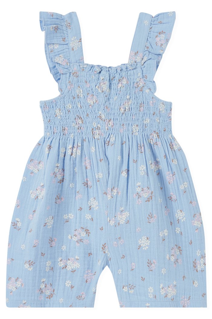 

Petal Shirred Jumpsuit in Organic Cotton, Blue