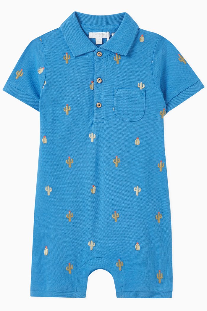

Cactus Polo Growsuit in Organic Cotton Piqué, Blue