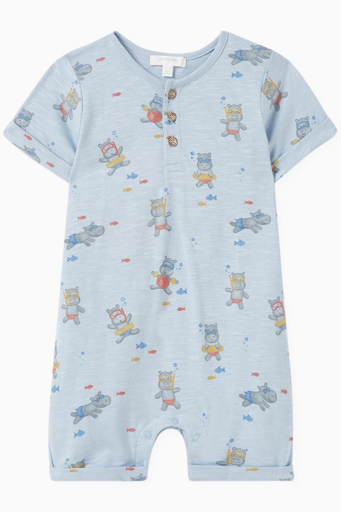 Hippo Henley Growsuit in Organic Cotton, Blue
