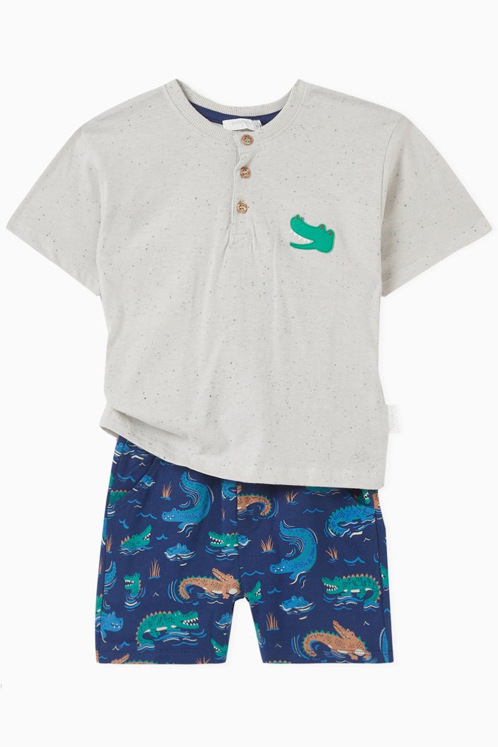 

2-piece Crocodile-print T-shirt & Shorts Set, Multicolour