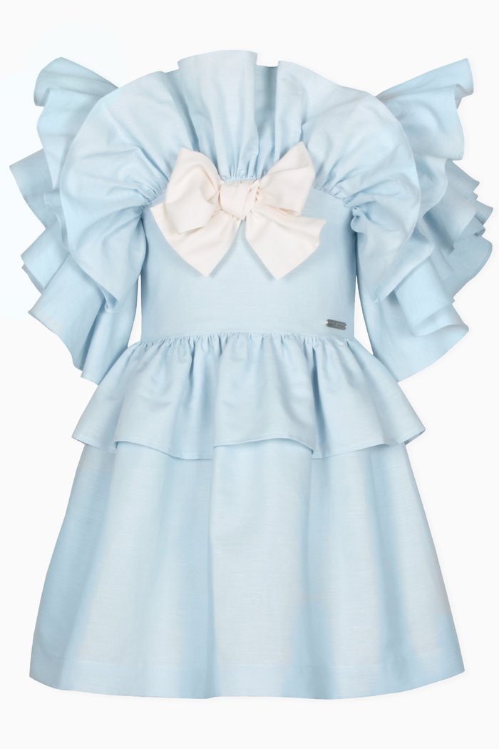 

Peacock Ruffle Dress in Cotton-blend, Blue
