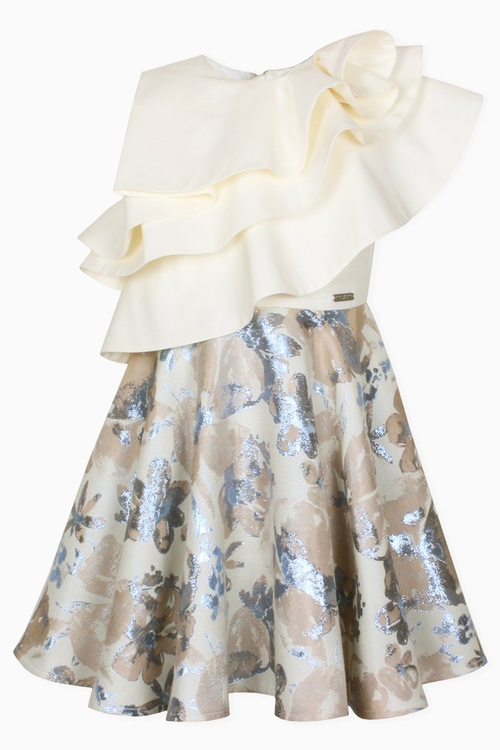 

Blustery Ruffled Dress in Cotton-blend, Blue
