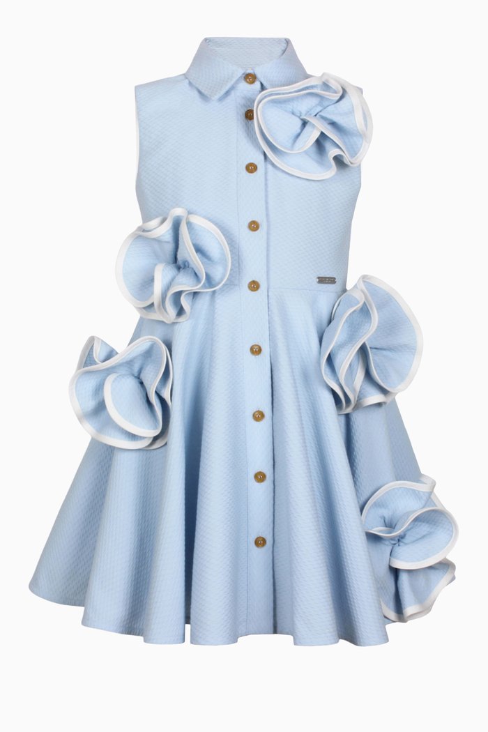 

3D Flower Dress in Cotton, Blue