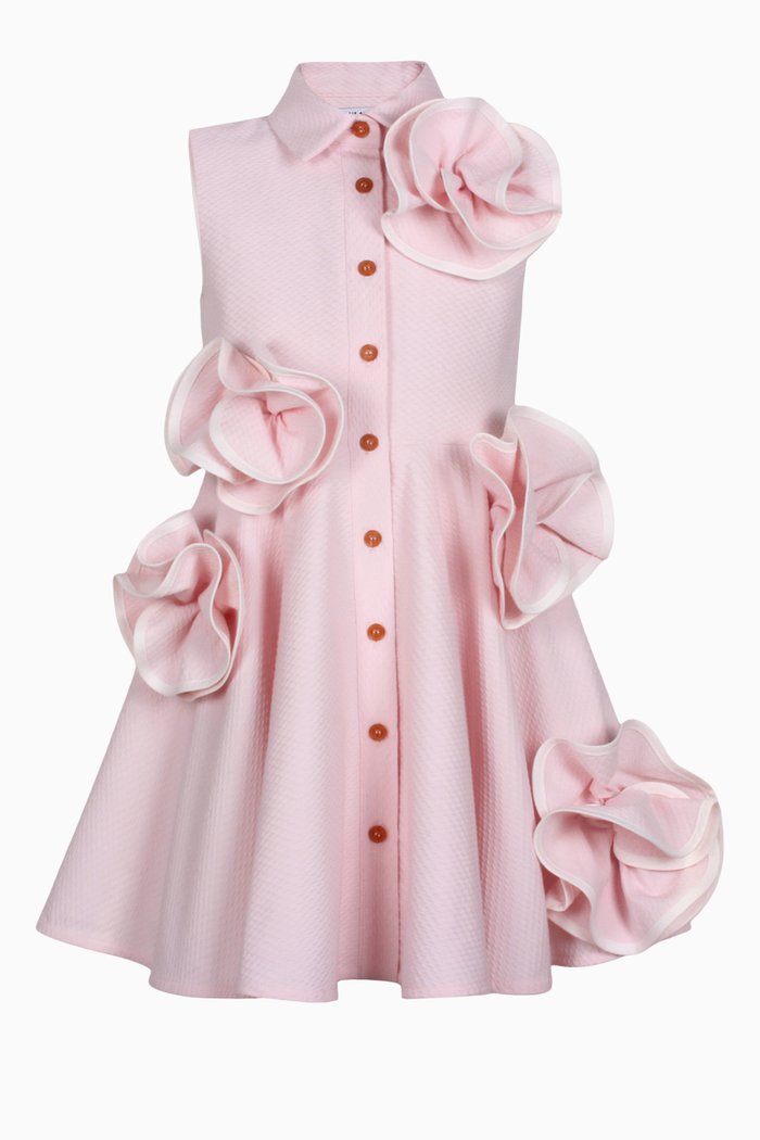 

3D Flower Dress in Cotton, Pink