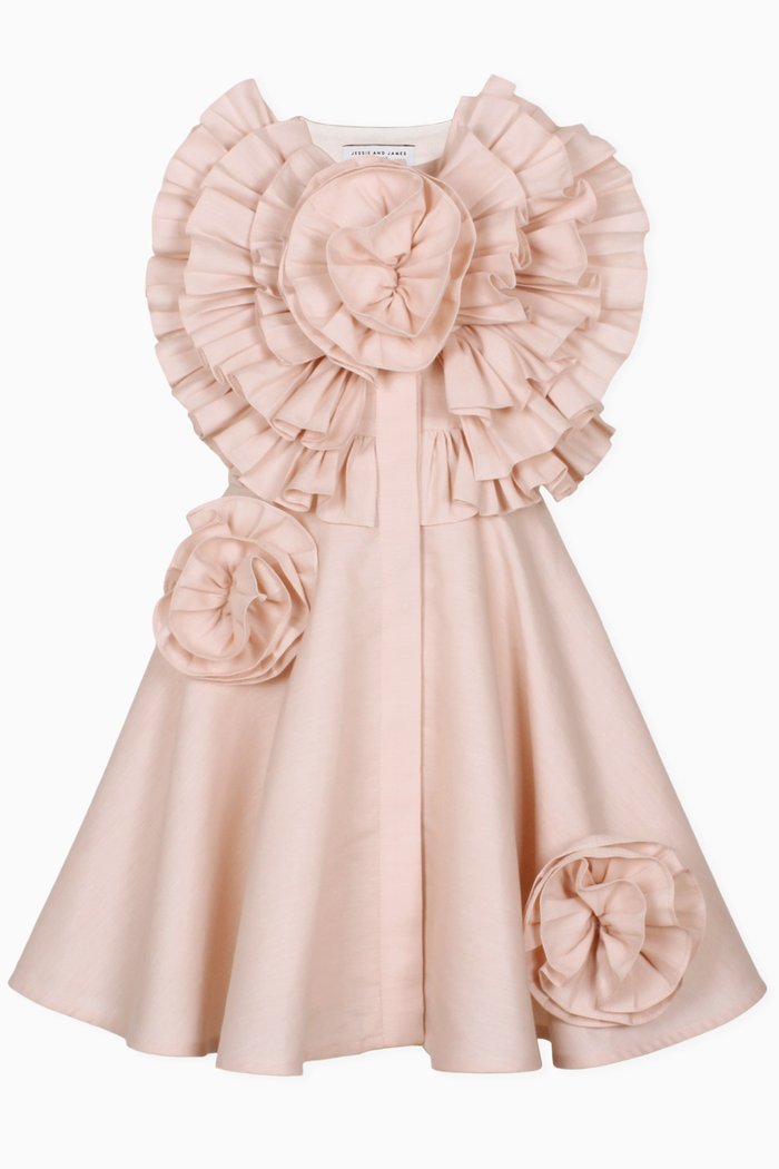 

Frappe Ruffled Dress in Cotton-hemp, Pink