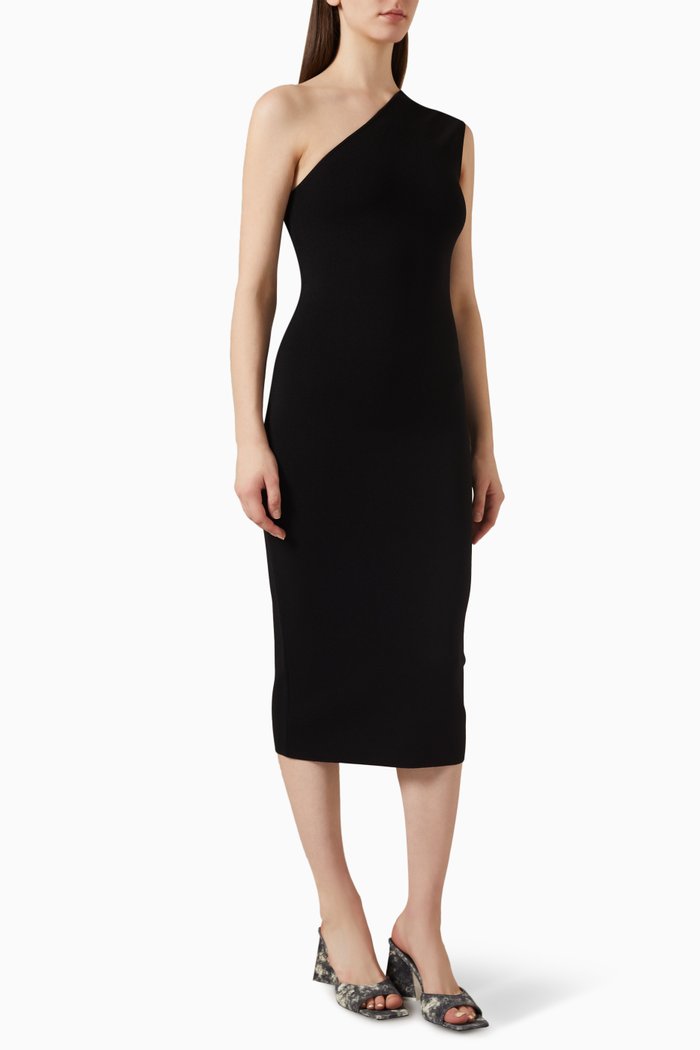 

Arriba One-shoulder Midi Dress in Rayon, Black