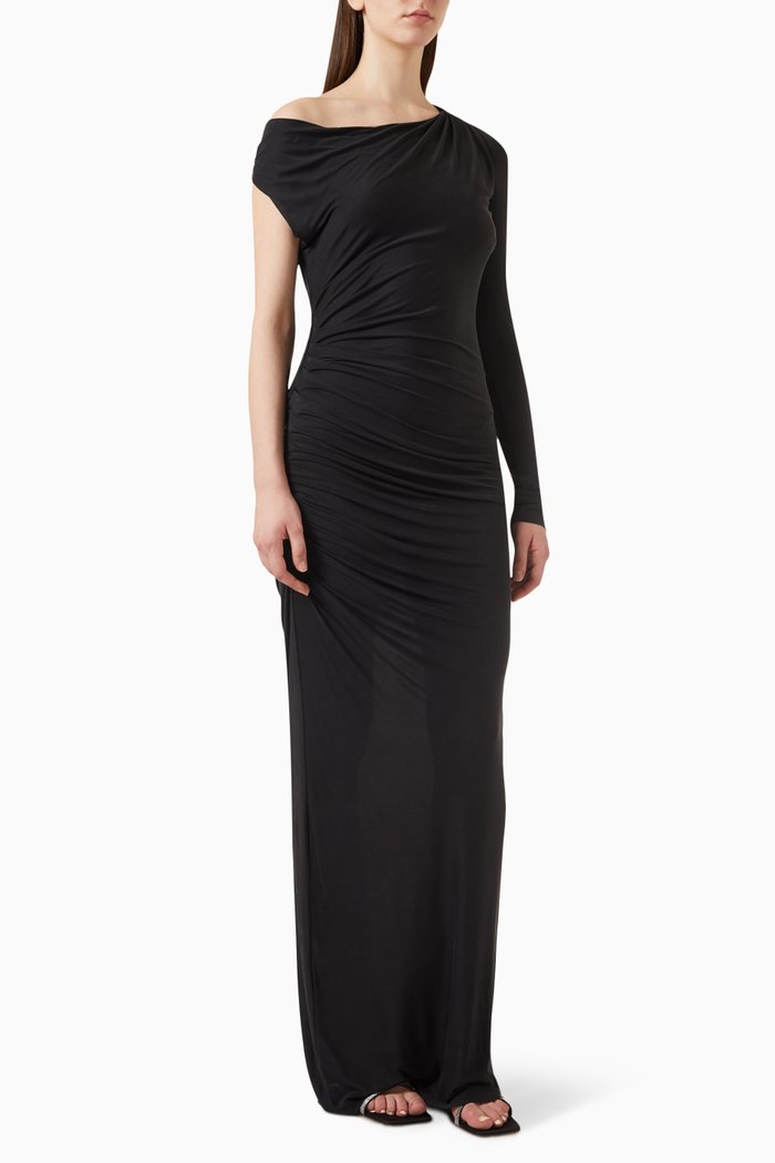 

Myrtia One-shoulder Maxi Dress in Cupro, Black