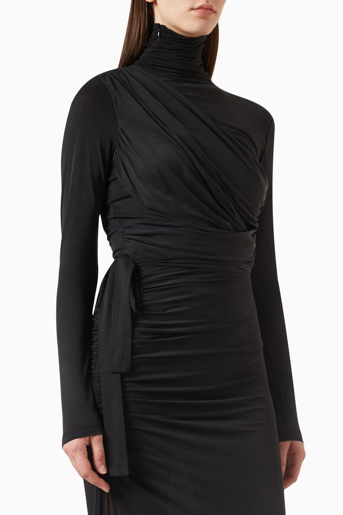

Patra Draped Bodysuit in Cupro, Black