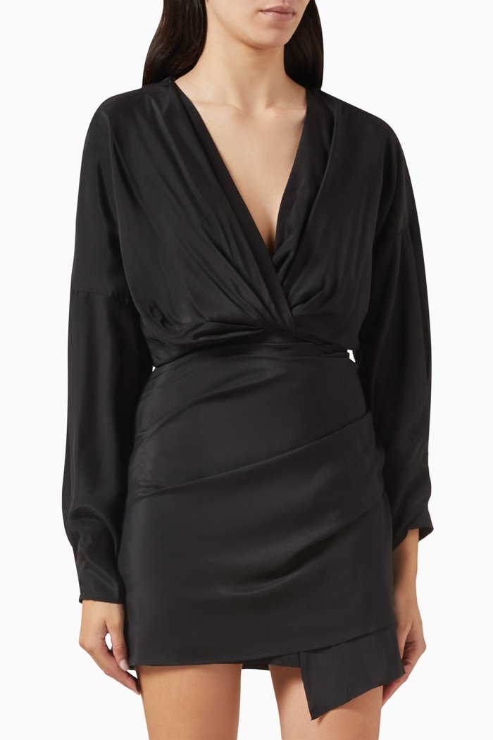 

Asuka Wrap Mini Dress in Silk, Black