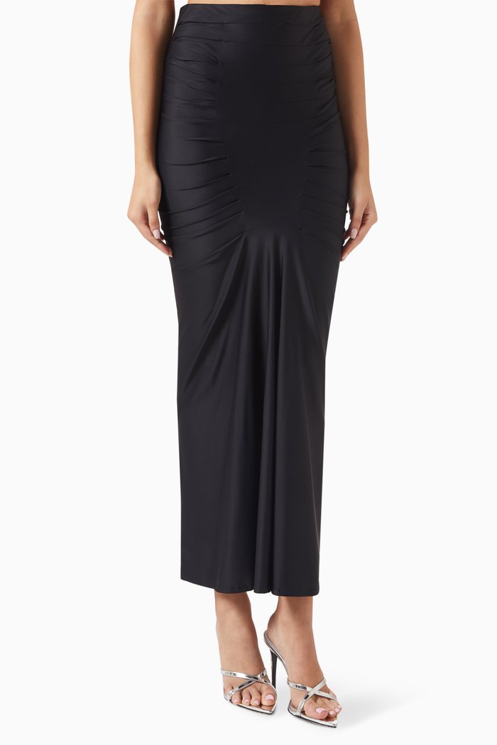 Melia Maxi Skirt in Nylon Jersey, Black