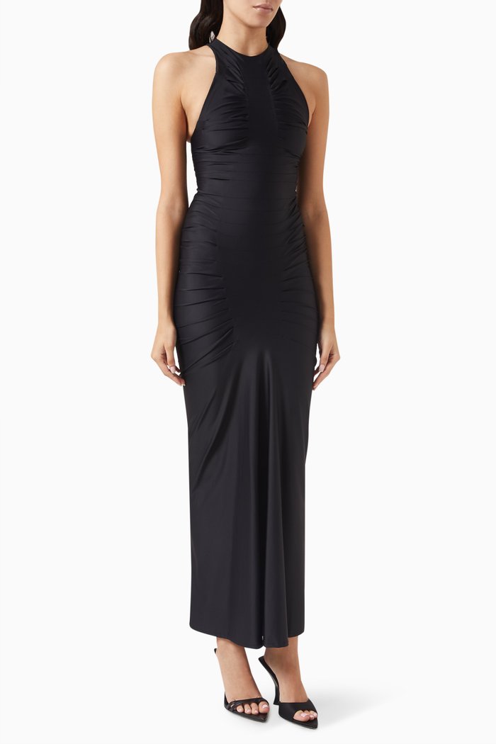 Deni Maxi Dress in Nylon Jersey, Black