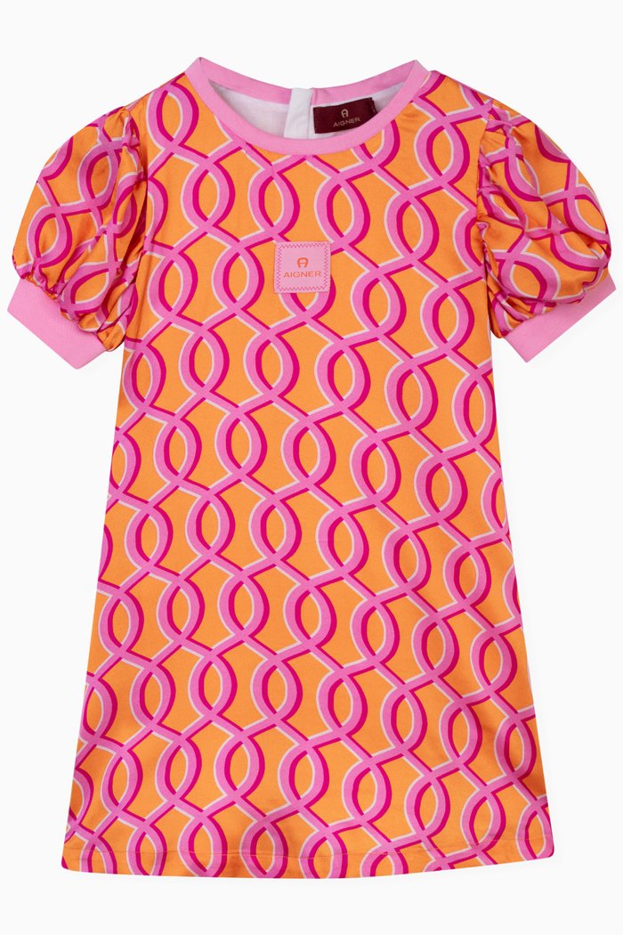 Printed Dress in Cotton, Orange