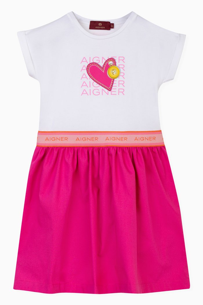 

Heart Logo Print Dress in Cotton, White