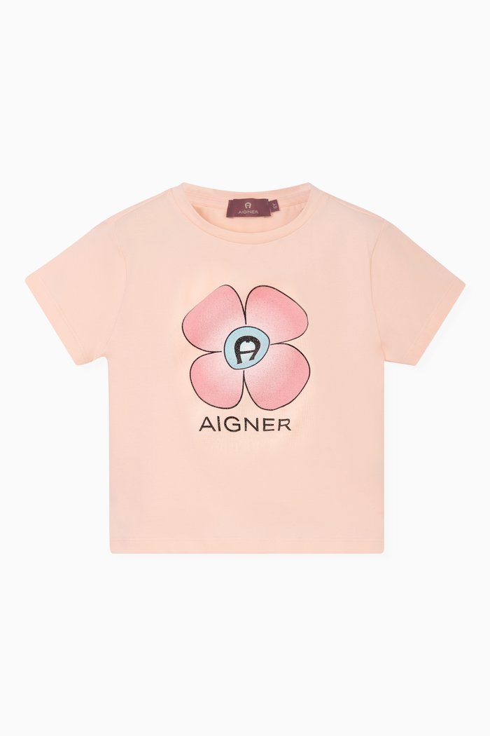 Floral Print T-Shirt in Cotton, Orange